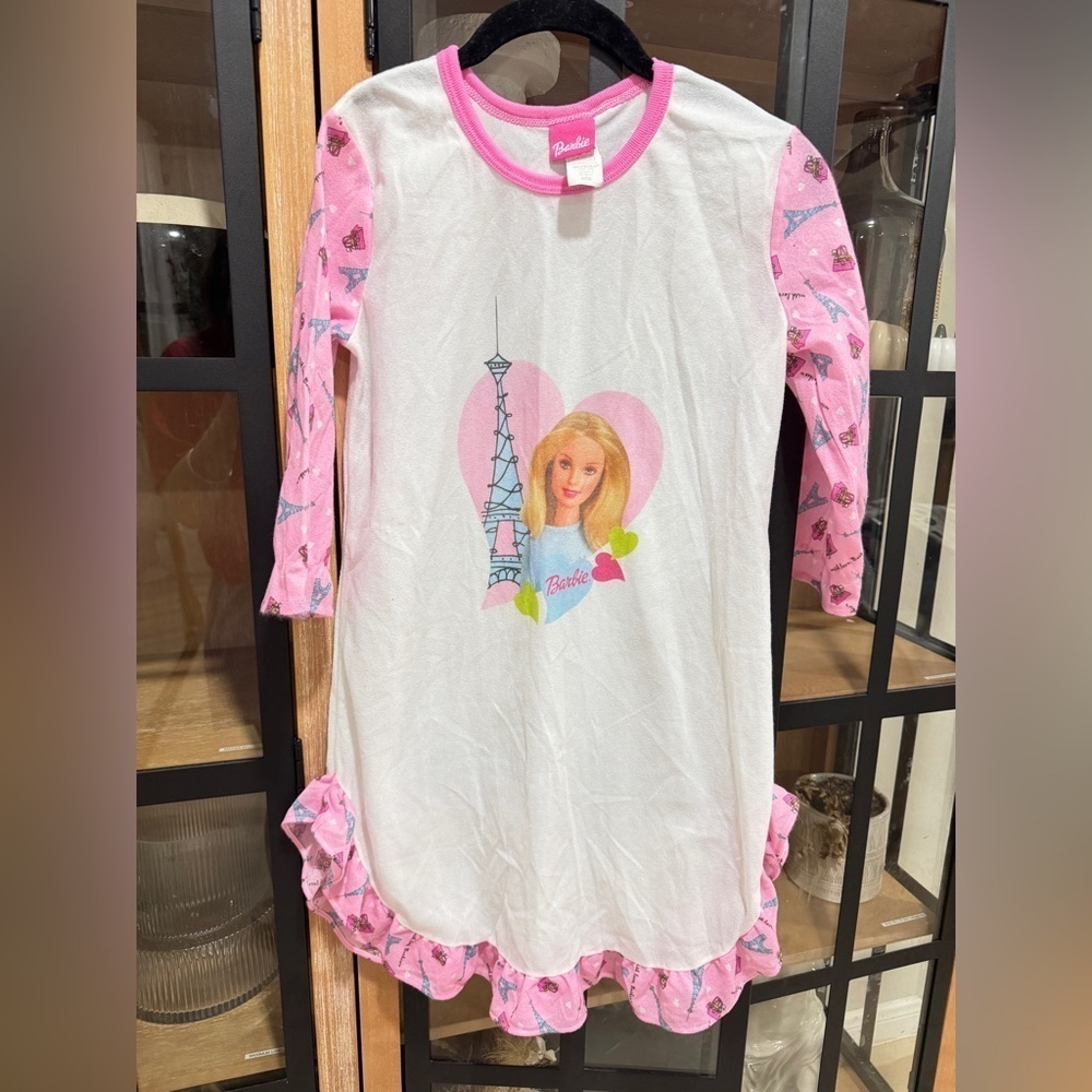 2001 Vintage Barbie nightgown dress long sleeve ruffle paris eiffel tower ruffle